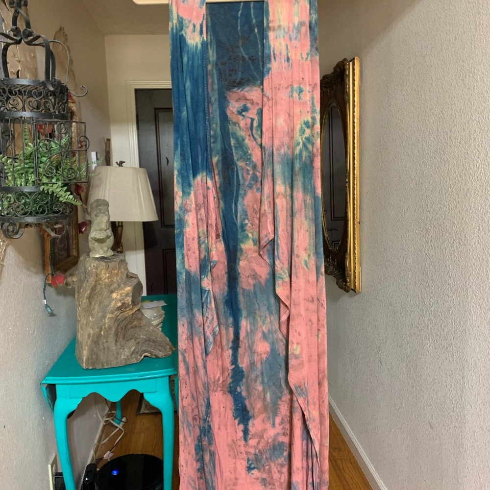 Hippie chic tye dye stretch knit duster